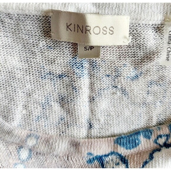 KINROSS 100% Linen Top size Small Blouse White Blue Gray Beach Travel Vacation - Picture 3 of 3